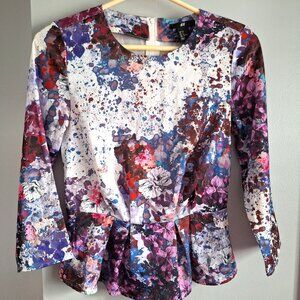 H&M Abstract Splattered Paint Floral Peplum Top